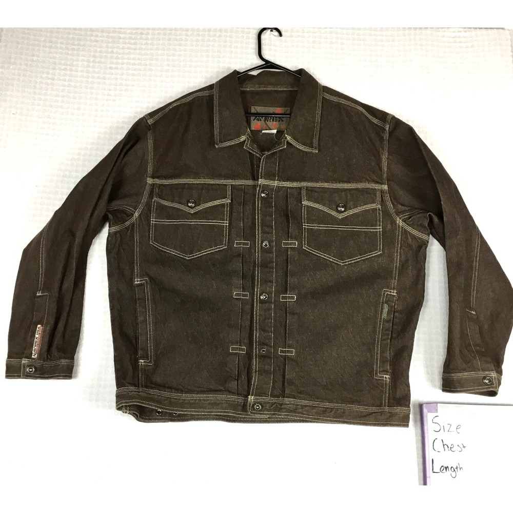 Avirex USA Mens XXL Brown Cotton Denim Trucker Jacket Embroidered Logo Vintage - Picture 2 of 13